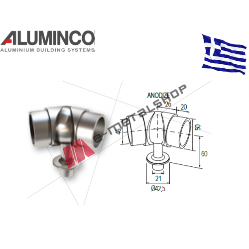 Σύνδεσμος μεταβλητής γωνίας για κάγκελα Inox κουπαστής  Φ50 με κολώνα Φ42 Aluminco 4319