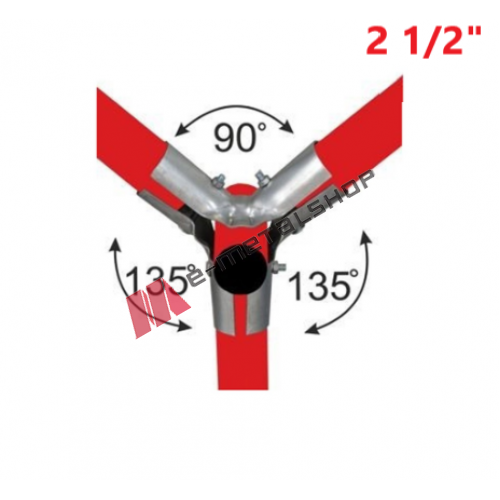 Τριπλή γωνιακή  μεταλλική σύνδεση περίφραξης 135 μοιρών για στρογγυλούς σωλήνες 2 1/2"
